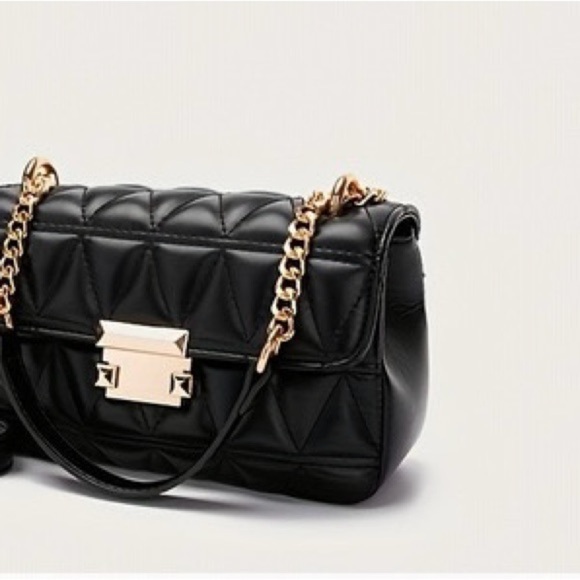 New Black and Gold Quilted Crossbody Bag with Chain Strap - Picture 3 of 7